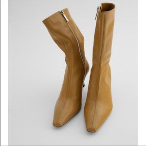 NWT Zara SOFT LEATHER HIGH HEELED ANKLE BOOTS Size 37 US 6.51